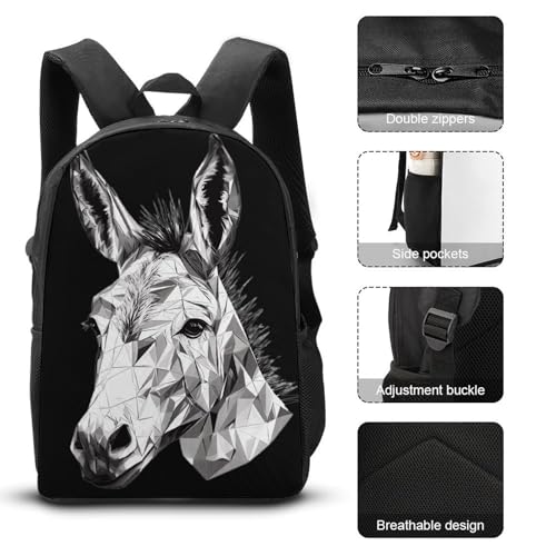Donkey Drawing Head Large Travel Backpacks Carry on Backpack Weekender Bag with 2 Storage Pockets for Men And Women3