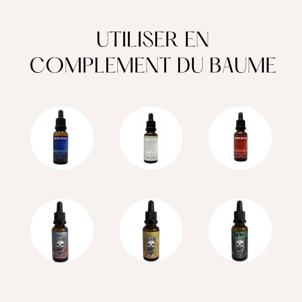 Man's Beard | Baume à barbe |Odeur Boisée SANTALUM |Soin homme pour la barbe hydratant et adoucissant| Ingrédients d'origine naturelle|100% Fabriqué en France|90 ml