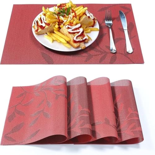 Image of Potency Table Mats Set of 6, Woven Placemats for Dining Table, Heat-Resistant, Stain-Resistant, Anti-Skid, Washable PVC Table Mats, Vinyl Placemats for Dining, Kitchen & Restaurant Table (C Red)