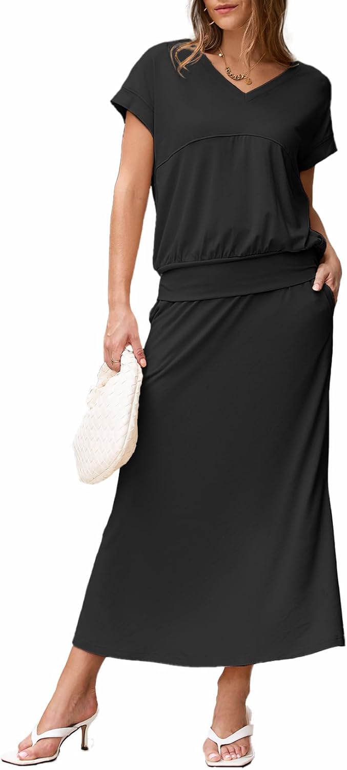 EVALESS Women 2 Piece Skirt Tops Set Lounge Dress