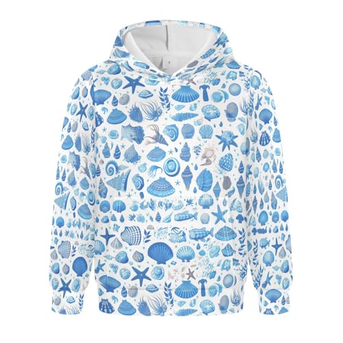 KLL Shells Ocean Waves Beach Starfish Boys Girls Sweatshirt Crewneck Cool Hoodie Clothes Kangaroo Pocket
