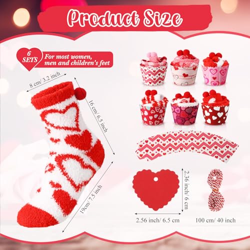 Image of 6 Pairs Valentine's Day Cupcake Socks Fuzzy Sock with Cupcake Card DIY Gift Slipper Stockings for Winter Women Men