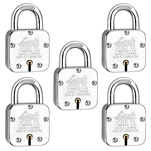 Image of Link Atoot 50mm Padlocks 5Pcs Set | 60,000 Key Combinations | Steel Body | Hardened Shackle | 7 Brass Lever | Made in India | 3 Keys for Each Padlock