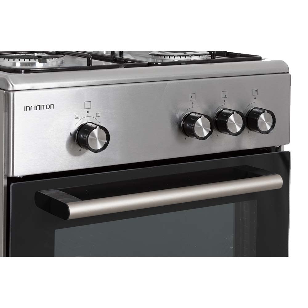 INFINITON Cocina de gas CC57TAC - Ancho 50cm, 3 Zonas, Inox, Quemadores con seguridad FFSD, compatible gas Natural y Butano
