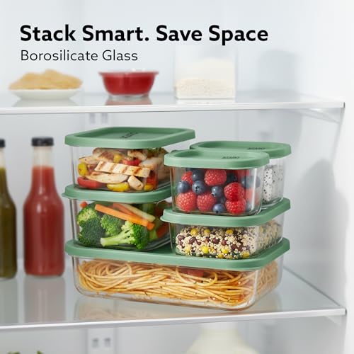 Image of AGARO Elite Borosilicate Glass Container 6 Pcs Set, Fridge Stackable Storage Organizer, 310ml x2, 520ml x2, 750ml, 1200ml, Microwave Safe, BPA Free Kitchen Boxes, Store Cooked Food, Fruits, Snacks