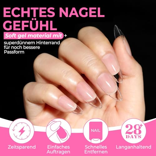 UNA GELLA Mandel Nail Tips, 216 Stück 12 Größen Nageltips für Gelnägel Acrylic Soft Gel Nail Tip für Volle Abdeckung Von Acryl Nägel Französische Nail Tips für Nagelkunst, Heimwerker Nagelstudio