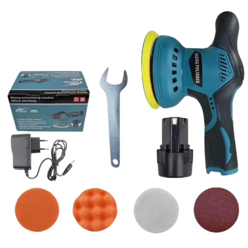 Lucidatrice per Auto a Batteria 24V 380W – Lucidatrice Rotorbitale Professionale con 2 Batterie, 8 Velocità, Kit Completo con Tamponi per Lucidatura, Levigatura e Ceratura