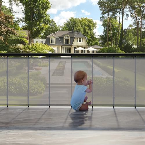Image of HIPPO Baby Safety Net for Balcony Child Protection Stairway Safety Net Railing Guard for Kids Staircase Protector with Tie-Cords Breathable Fabric Indoor Outdoor Use (1MTX5MT, Arctic-White)