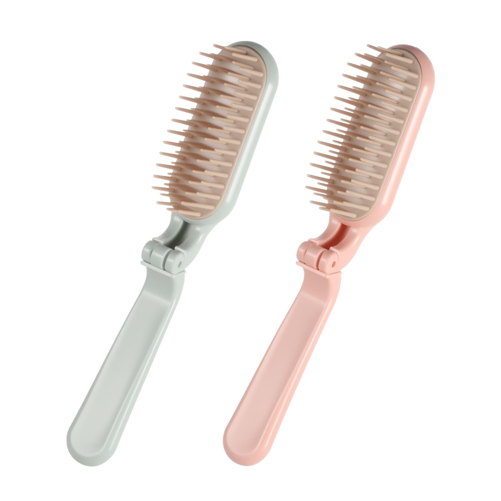 2Pcs Foldable Hair Brush, Plastic Mini Hairbrush Combs Portable Travel Comb Small Compact Hair Brush Pocket Size for Curly Straight Thick Thin Wet Dry Hairs (Green & Pink)