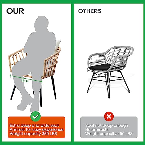 Outdoor Wicker Bistro Set for Small Spaces, Beige