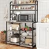 Amyove Bakers Rack with Power Outlet, Coffee Bar with Wire Drawer, Microwave Stand, Kitchen Buffet Table with Large Storage, 6-Tier Kitchen Storage Rack with Hutch for Dining, Living Room, Rustic Grey