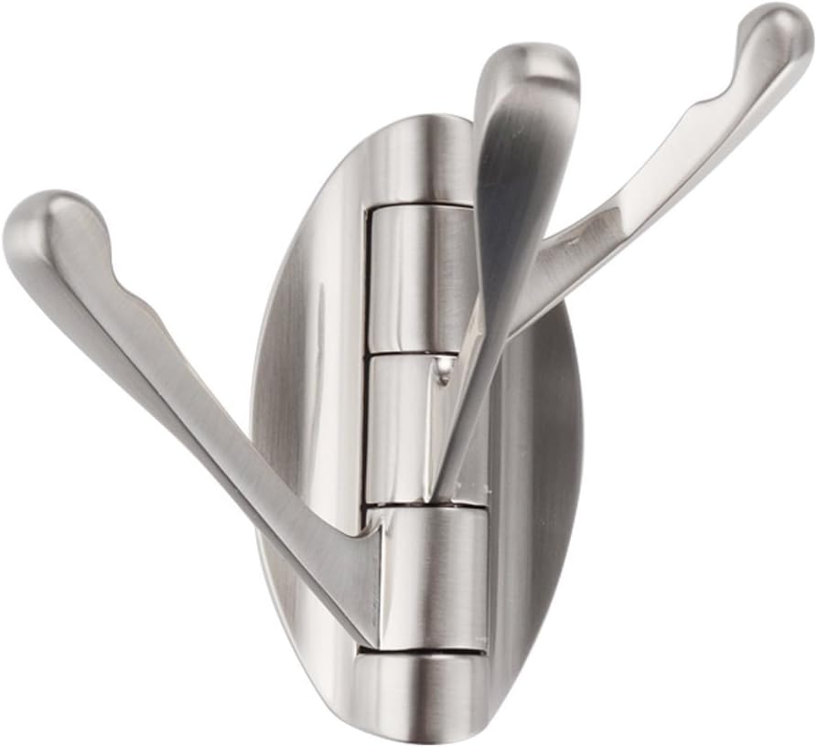 Swivel Hook Folding Swing Arm Triple Coat Hook with Multi Three Foldable Arms Shower Bath Towel Clothes Hanger Holder for Bathroom Kitchen Garage RV Wall Mount Brushed Nickel
