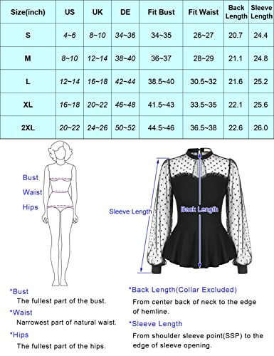 Retro Sheer Top Holiday Party Tops For Women 1950S Blouses Mesh Long Sleeve Shirt Peplum Blouse Burgundy Xl #TOP2