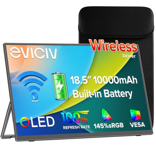 Image of Wireless Portable Monitor with 10000mAh Battery, 18.5 inch 100Hz Gaming Monitor | Support AirPlay, Miracast, 145% sRGB QLED, USB-C & HDMI, Sleeve & VESA, Second Screen for Laptop, Game Consoles(3-4H)