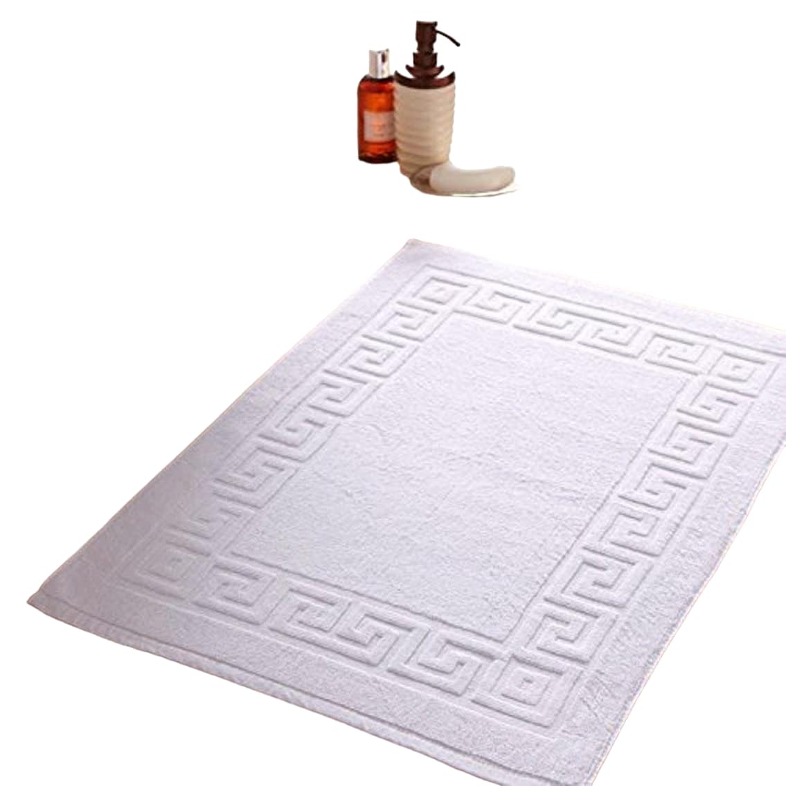 NOZOMI 50x80 cm Super Soft Terry Cotton Bathroom Mat - Pure White with Greek Border | Luxurious Floor Mat for Hotels, Spas, Bath, Home Kitchen, Bath Towel for Men and Women- Quick Dry, Water Absorbing-picture-12