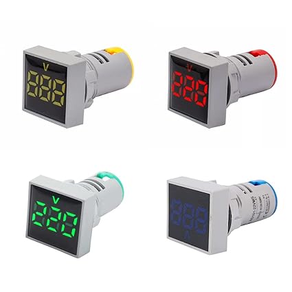 Microtail Direct AC 60-500V Digital Voltmeter LED Indicator Lamp Square Signal Light (Red-Yellow-Green-Blue) Combo