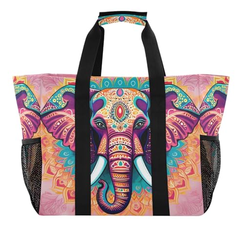 Mandala Elephant Large Beach Bag Waterproof Beach Tote Bags for Women Travel Gym Pool