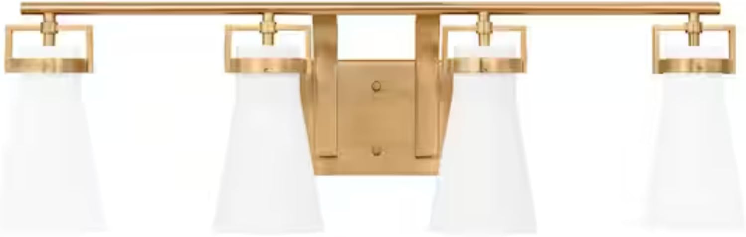 Ceybo 4-Light Bathroom Vanity Light, Satin Brass and Milk Glass Shade,Modern Wall Sconce for Mirror, Bedroom, Hallway, Farmhouse,Kitchen, SHIL000472