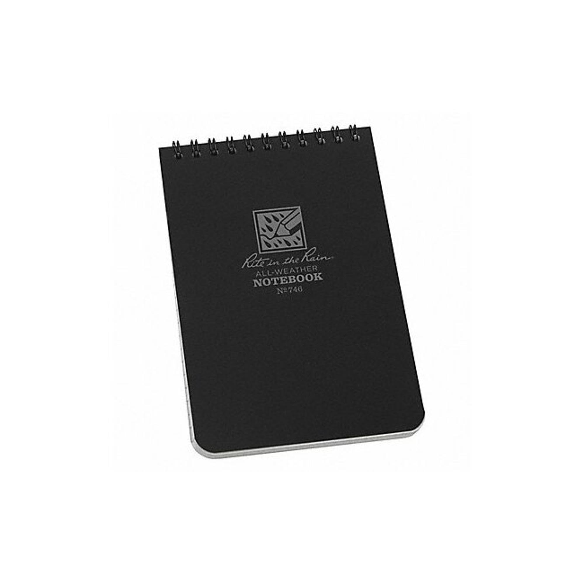 Rite in the Rain Weatherproof Top Spiral Notebook, 4" x 6", Black Cover, Universal Pattern (No. 746)