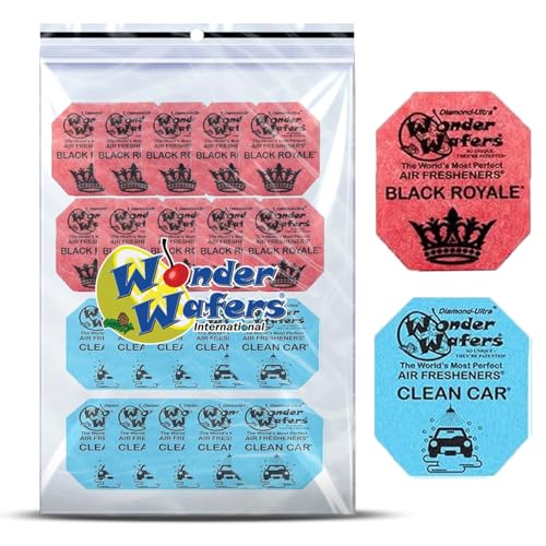20 pack of Wonder Wafer Car Air Freshener: Individually Wrapped - 10 Black Royale 10 Clean Car 2 scents