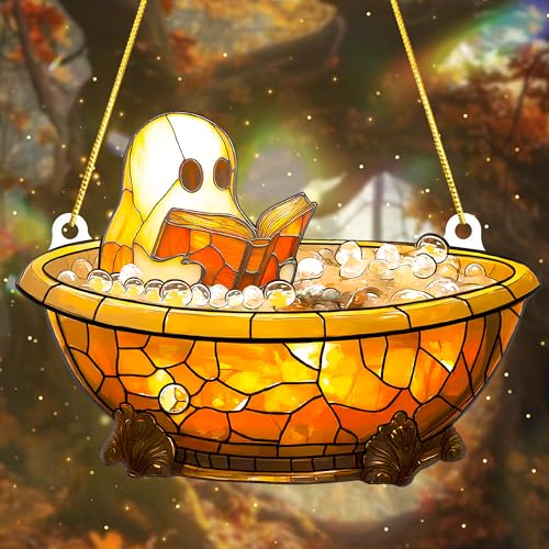 Enchanting Halloween Ghost and Black Cat Acrylic Suncatcher – Perfect Gift for Book Lovers and Spooky Decor Enthusiasts - Image 6