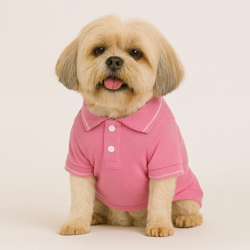 Image of Thunder Tails Premium Cotton Polo Dog T-Shirt | for Medium Dogs | Pink | 2XL | for Cocker Spaniel, Hound, Beagle & Corgi