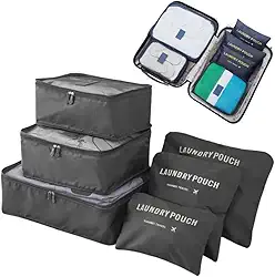 Kit Organizador de Mala de Viagem Prático 6 Peças Necessaires para Roupas, Maquiagens,cuecas calcinhas e meias (Cinza)