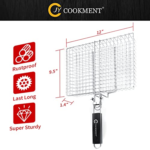 Jy Cookment Grill Basket Stainless Steel With Portable Removable Handle, Grilling Basket-Bbq Accessories For Vegetable, Shrimp, Fish, Steak And Outdoor Use-Dishwasher Safe #TOP5