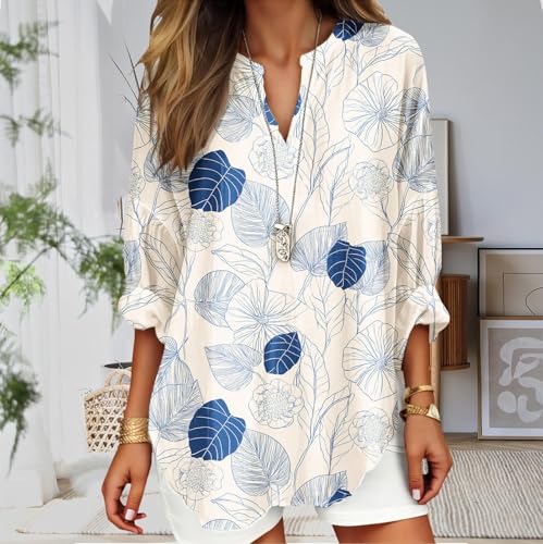 Women's Boho Floral Print Plus Size Fall T Shirts Long Sleeve V Neck Casual Dressy Tops Summer Beach Tunic Blouses2