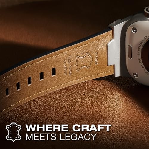 Image of Leather bands Compatible With Apple Watch Ultra Band 49mm 46mm 45mm 44mm 42mm, Superior Genuine Leather Rugged Metal Connector Durable Strap for Men iWatch Ultra3 2 1,Series 11 10 9 8 7 6 5 4 3 SE3 SE
