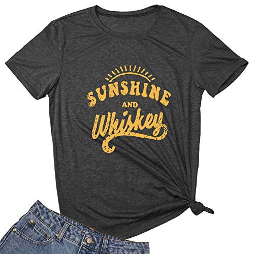 MAXTREE WomenSunshine and Wiskey Graphic Cute T Shirts Funny Tees Dark Grey X-Large