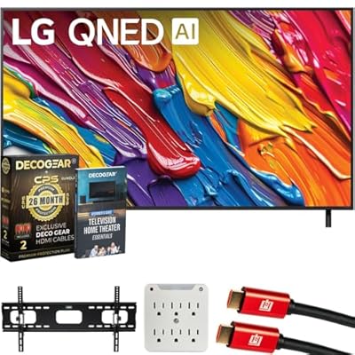 LG 50 inch QNED AI 4K QNED82A Smart TV (2025) Bundle with CPS Exclusive 26 Month Protection, 2X HDMI Cable, Wall Mount, 6-Outlet Surge Adapter & Deco Gear Complete Home Theater Beginner's Guidebook