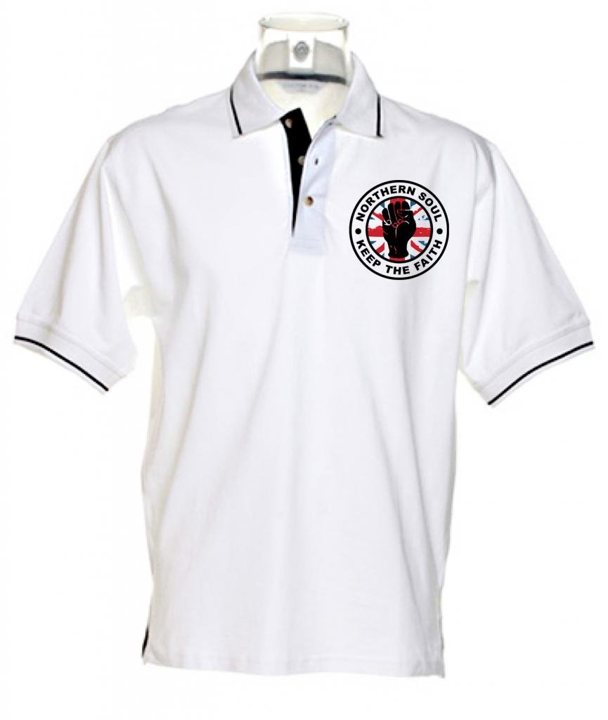 Tribal T-Shirts Men's White Northern Soul Keep The Faith Union Jack Tipped Polo T-Shirt (Xl, )