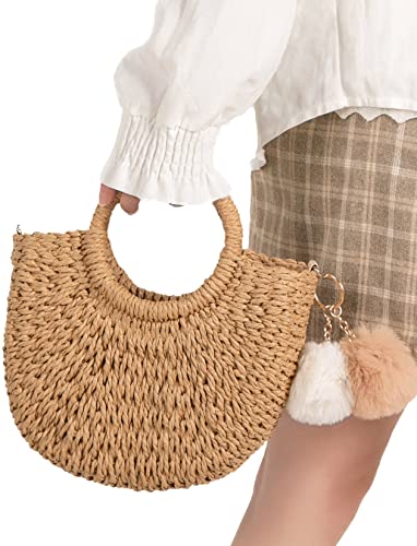 Garemcy Summer Beach bag Women's Straw Crossbody Bag Mini Travel Shoulder Bag Handmade Straw Tote Bag Womens Handbag4