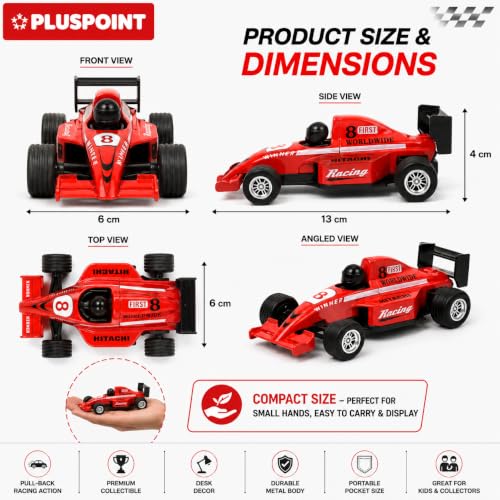 Image of PLUSPOINT F1 Racing Diecast Metal Car | Pull Back Formula Racing Car Model with Alloy Body | Mini Collectible High-Speed Racing Vehicle Toy for Kids Boys & Girls Age 3+