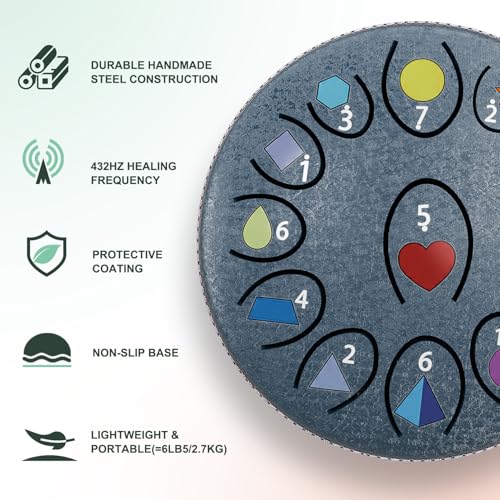 Image of REGIS Rain Drum for Outside Garden, 6.8 Inches 13 Notes Steel Tongue Drum, Waterproof Meditation Rain Chime, UV-Printed Notes & Geometric Design, with Bag, Mallets & Music Book(Navy)