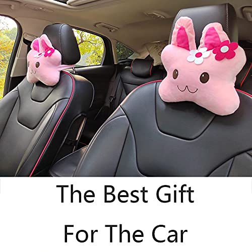 Image of Sexysamba Car Headrest Pillow,Cartoon Neck Pillow for Car,Comfortable Soft Car Seat Pillow for Driving,Head Rest Cushion,Cute Neck Pillow for Travelling and Home 2Pcs (Pink Rabbit)