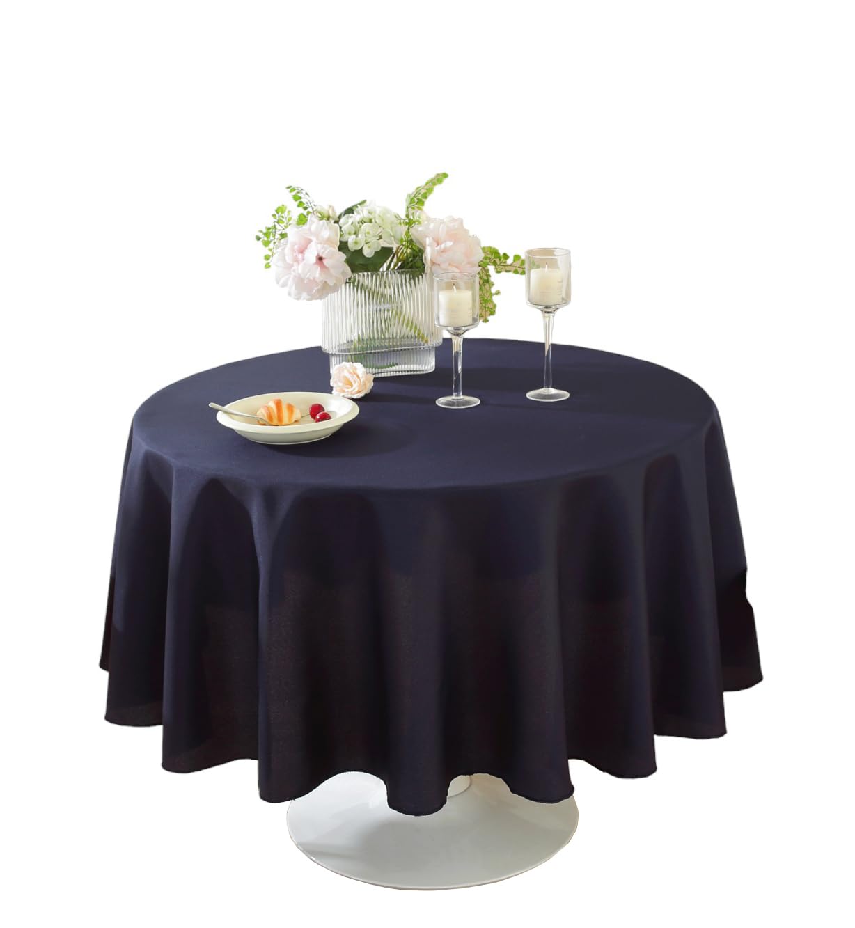 Craft And Party Round Tablecloth, 60 Inch Navy Blue Tablecloth, Polyester Fabric Washable Table Cloth for Home, Party, Wedding or Restaurant Use.