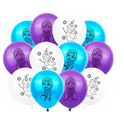 Reine Des Neiges Ballons, Frozen Ballons Anniversaire, 24 Pièce WKxinxuan Elsa Ballons,Anna und Elsa Ballons Latex Bleu, Violet et Blanc, Convient Pour Anniversaire des Enfants, Décoration Fête Cover