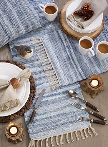 SARO LIFESTYLE Gênes Collection Chindi Woven Table Runner, 16" x 90", Denim - Image 4