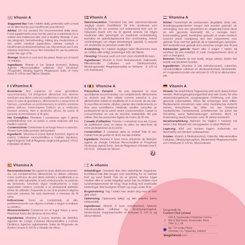 Vitamin A Tabletten - 10.000IE (3000μg) - Bekannt als Augenvitamin - Vitamin A trägt zur Erhaltung der normalen Sehkraft bei (EFSA) - 365 Retinylacetat Tablets - Alternative zu Tropfen - WeightWorld