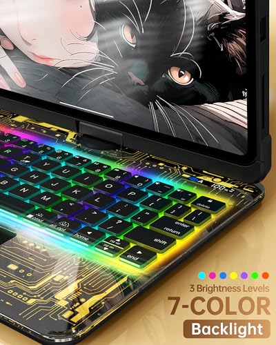 Image of Intermerge for iPad 9th 10.2 inch Keyboard Case, 360 Transparent Multi-Touch Trackpad, 7-Color Backlit Keyboard, Pencil Holder, Type-C, Power Indicator for 9th / 8th / 7th - Shadow Pulse