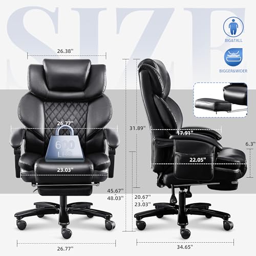 Oversized Ergonomic Reclining Executive Chair with Footrest, High Back Thick Cushion Gaming Chair,Black