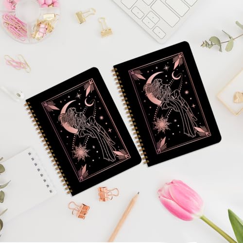 Image of 2 Pcs Zodiac Spiral Notebooks for Work, A5(8.3x5.8inch) Composition Notebook College Ruled Note Book, Moon Stars Hardcover Notepads Diary Lined Travel Journal for Writing, Astrology Gifts for Women