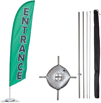 Vispronet Entrance Feather Flag Kits - 13.5ft Flag Complete Pole Set, Cross Base, and Weight Bag Great For Businesses, Storefronts, Sales - Printed in The USA
