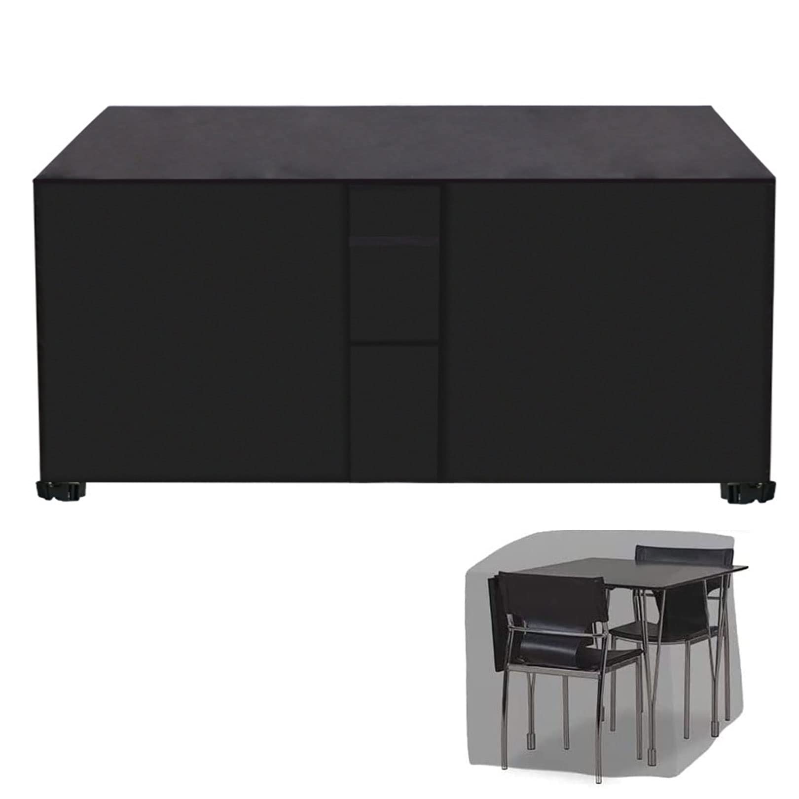Copertura impermeabile per set di mobili da 210 x 110 x 70 cm, in tessuto Oxford 420D, copertura per lettino prendisole per divani e sedie da giardino, rettangolare, con fibbia fissa, colore nero,