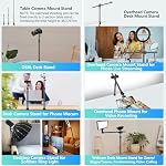 Camera Desk Mount Webcam Stand with Overhead Articulating Magic Boom Arm 1/4" Ball Head for DSLR Tripod, Adjustable Light Stand, Tabletop C Clamp for Ring Light Photo Video Shooting Live Streaming