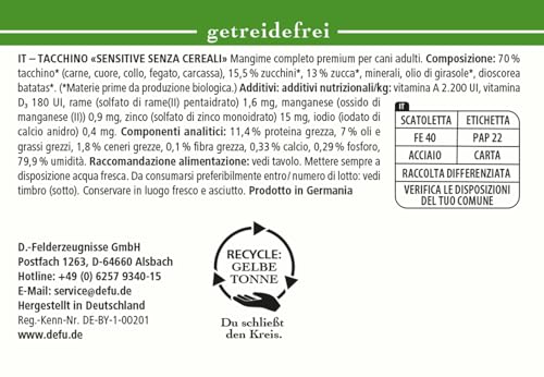 defu Hundefutter | 12 x 200 g | Bio Truthahn Sensitiv Getreidefrei | Premium Bio Nassfutter Menü | Alleinfuttermittel für Hunde