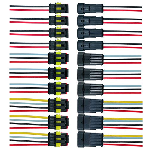 FULARR® 10 Kit Profesional Coche Impermeable Cable Eléctrico Conector, Coche Impermeable Rápido Enchufe Terminal, con Cable Eléctrico, para Coche Moto Camión (2 Pin 4 Kit + 3 Pin 3 Kit + 4 Pin 3 Kit)