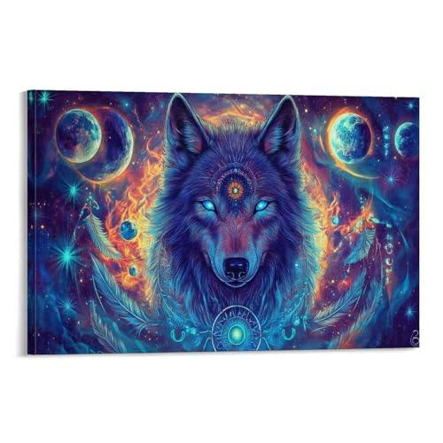 Impression sur toile loup style bohème tableau animaux sauvages salon 12x18inch